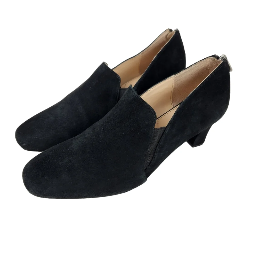 Adrienne Vittadini Lave Black Suede Leather Shootie Heeled Shoes Women's Size 10
